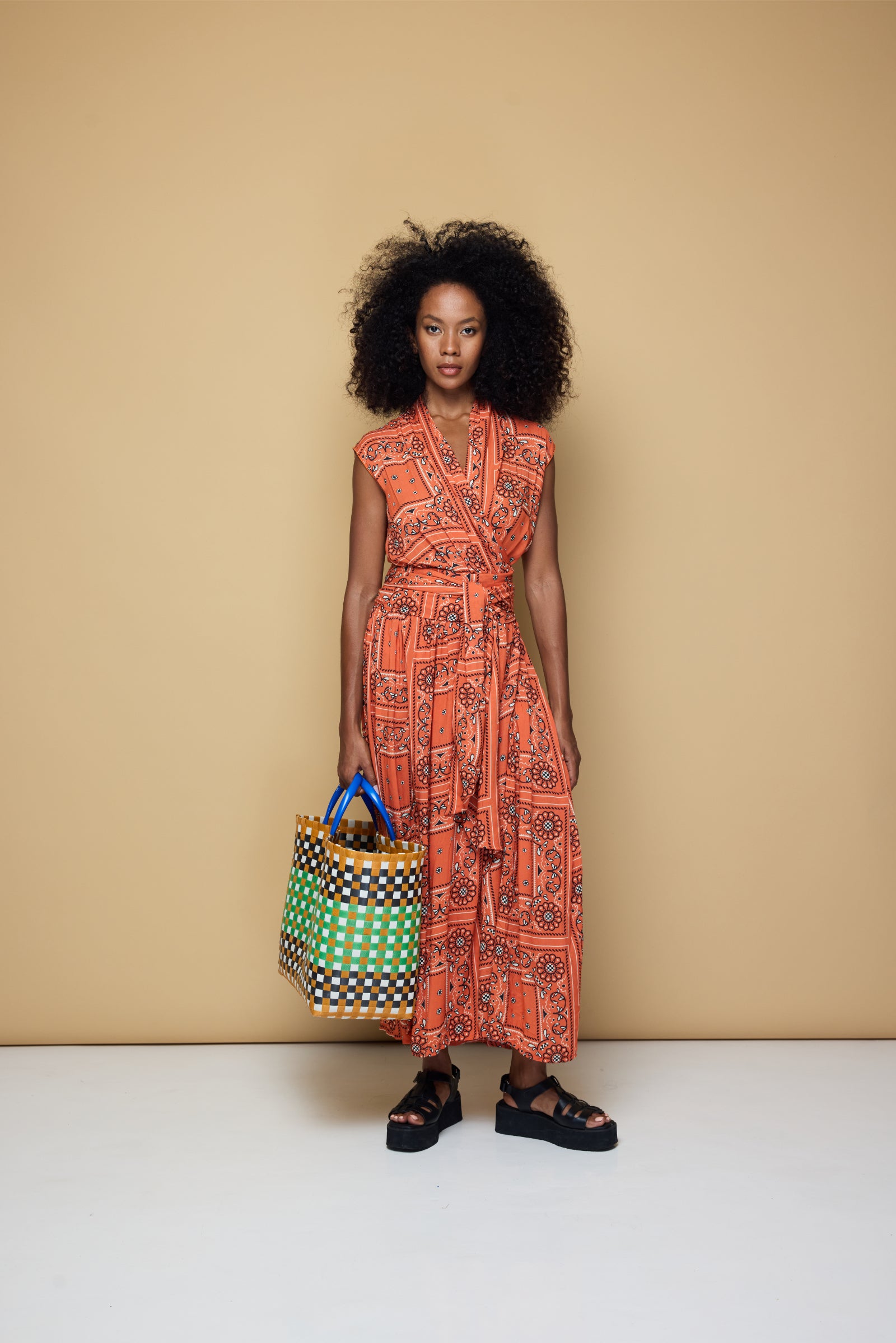 THE POINT DRESS MAXI - BANDANA BLOOD ORANGE PRINT