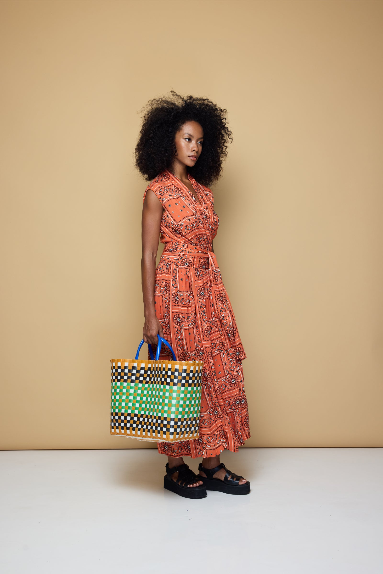 THE POINT DRESS MAXI - BANDANA BLOOD ORANGE PRINT