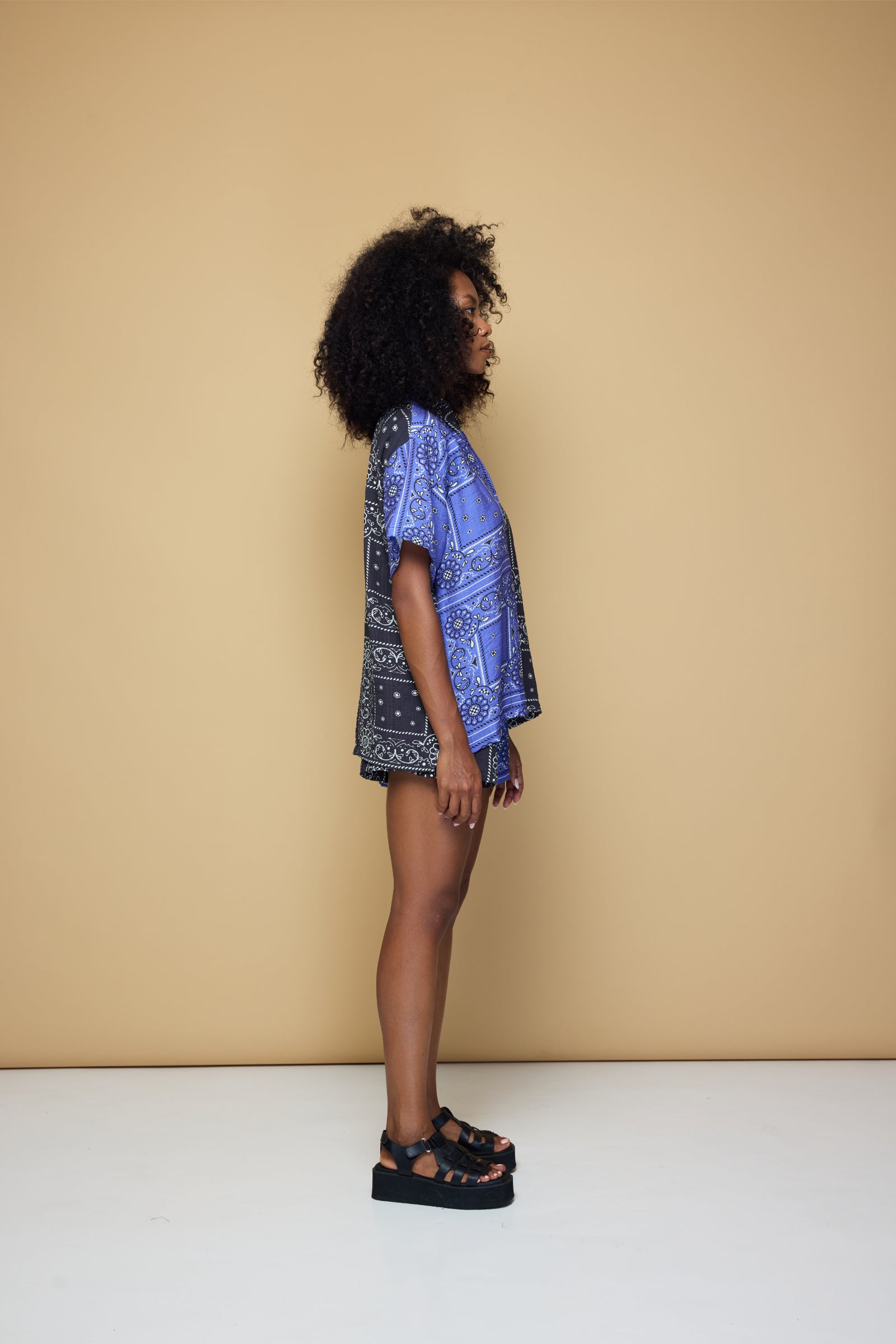 PATCHWORK SALLY SHIRT - PATCHWORK BANDANA STATE PRINT BLUE/BLACK/LIME