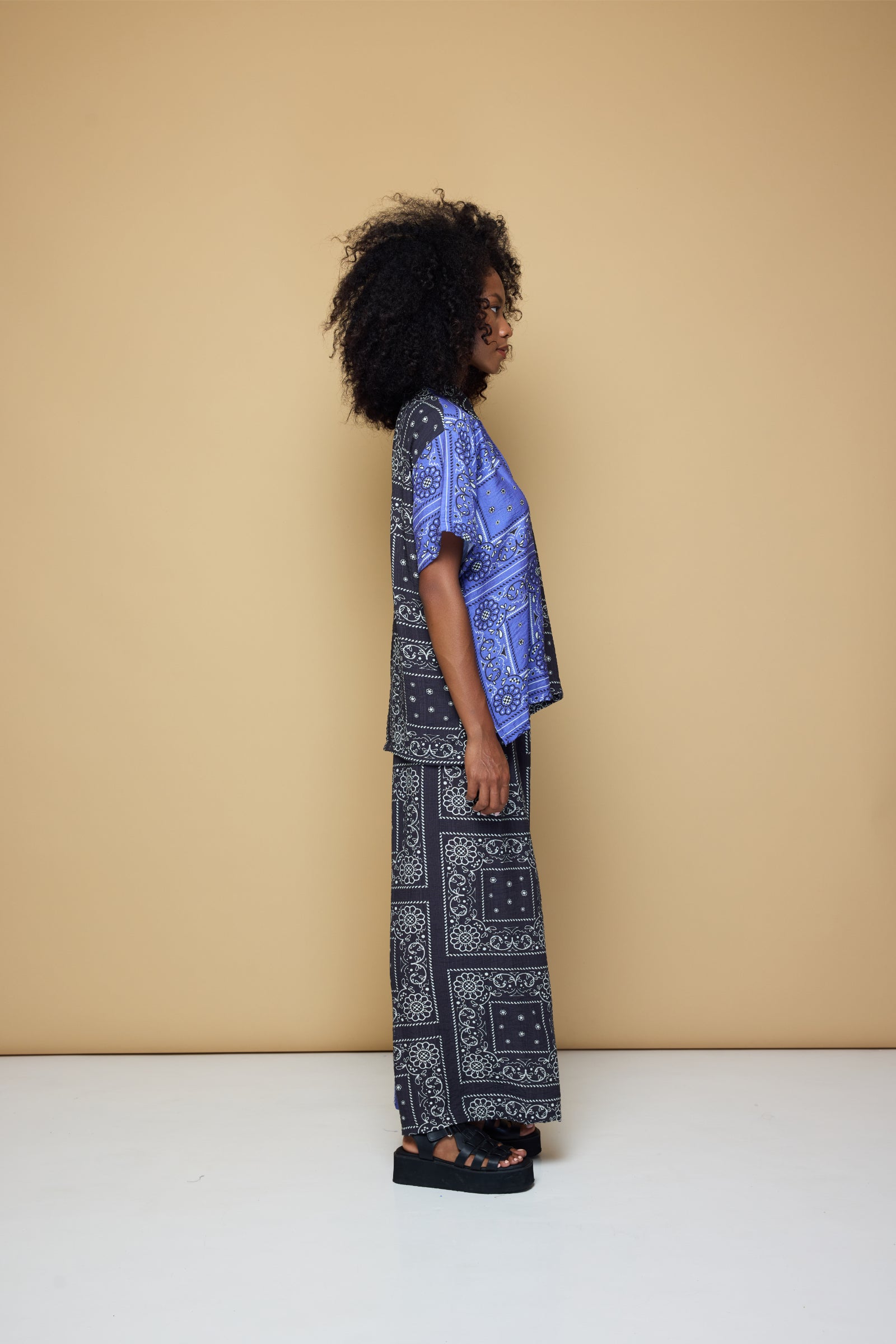 PATCHWORK SALLY ELASTIC DRAWSTRING PANTS - PATCHWORK BANDANA STATE BLUE/BLACK/LIME