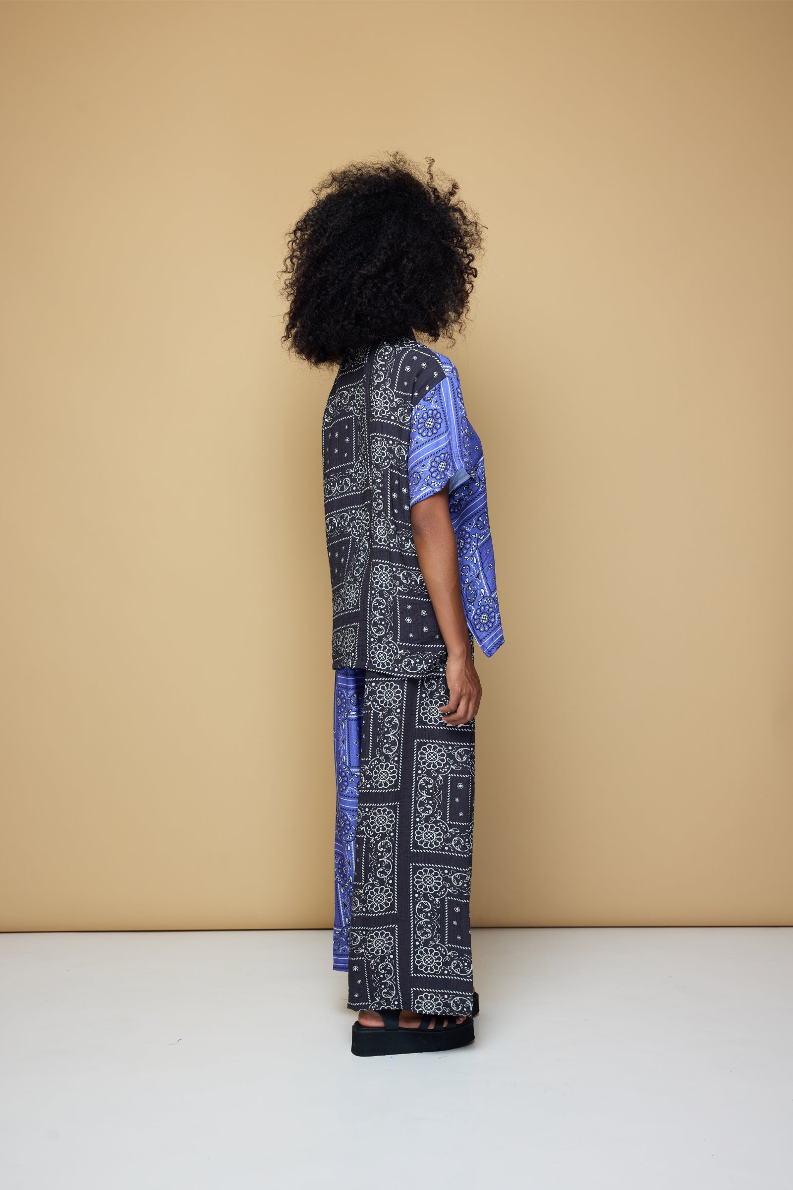 PATCHWORK SALLY ELASTIC DRAWSTRING PANTS - PATCHWORK BANDANA STATE BLUE/BLACK/LIME