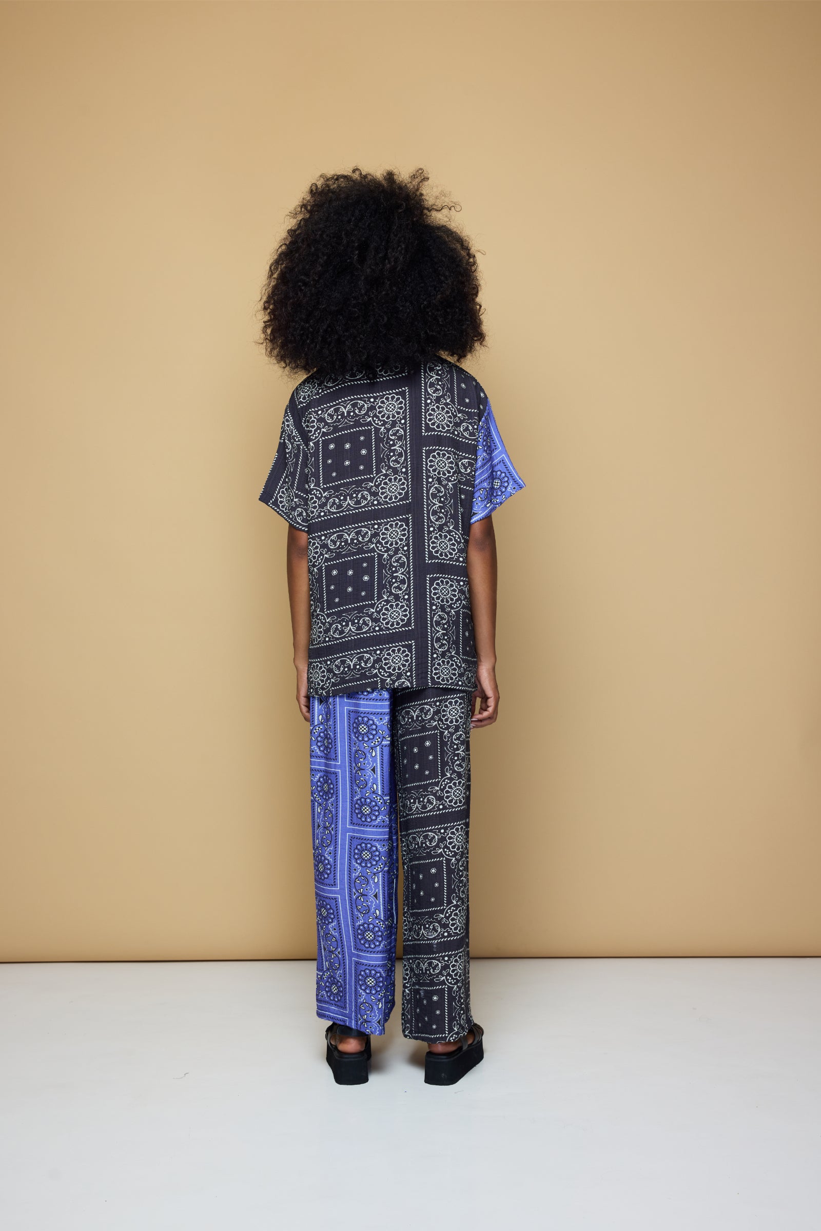 PATCHWORK SALLY ELASTIC DRAWSTRING PANTS - PATCHWORK BANDANA STATE BLUE/BLACK/LIME