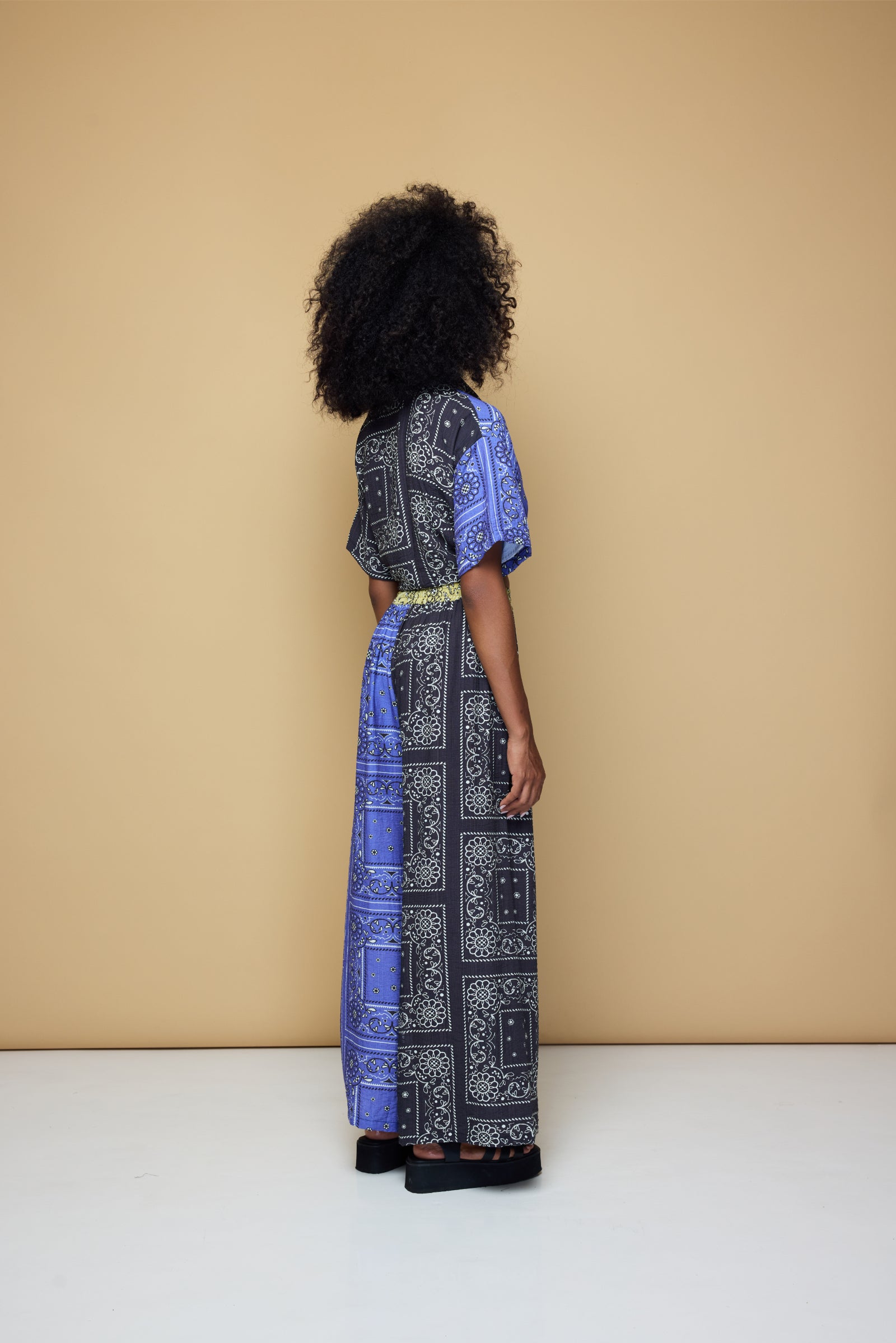 PATCHWORK SALLY ELASTIC DRAWSTRING PANTS - PATCHWORK BANDANA STATE BLUE/BLACK/LIME