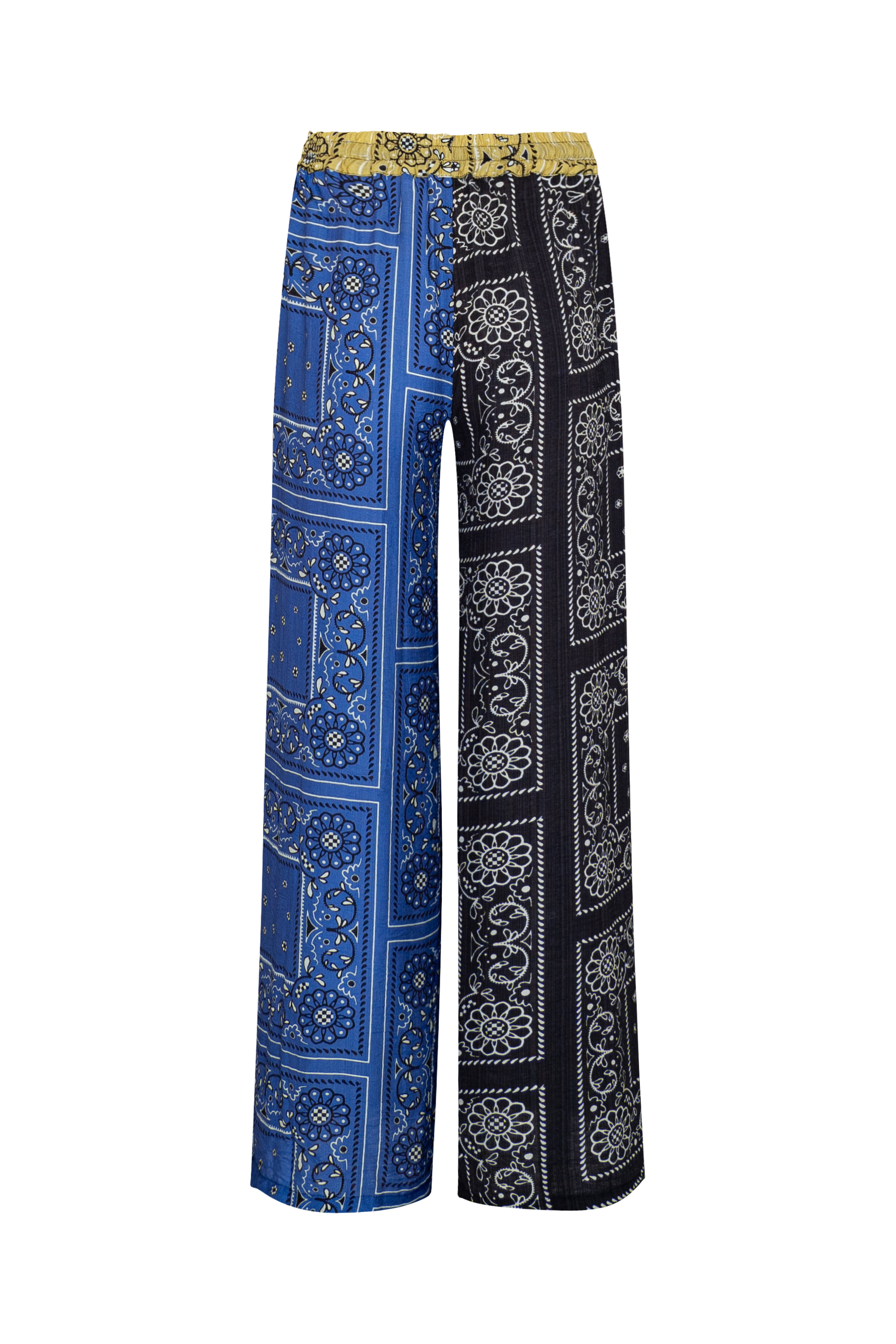 PATCHWORK SALLY ELASTIC DRAWSTRING PANTS  - PATCHWORK BANDANA STATE  BLUE/BLACK/LIME