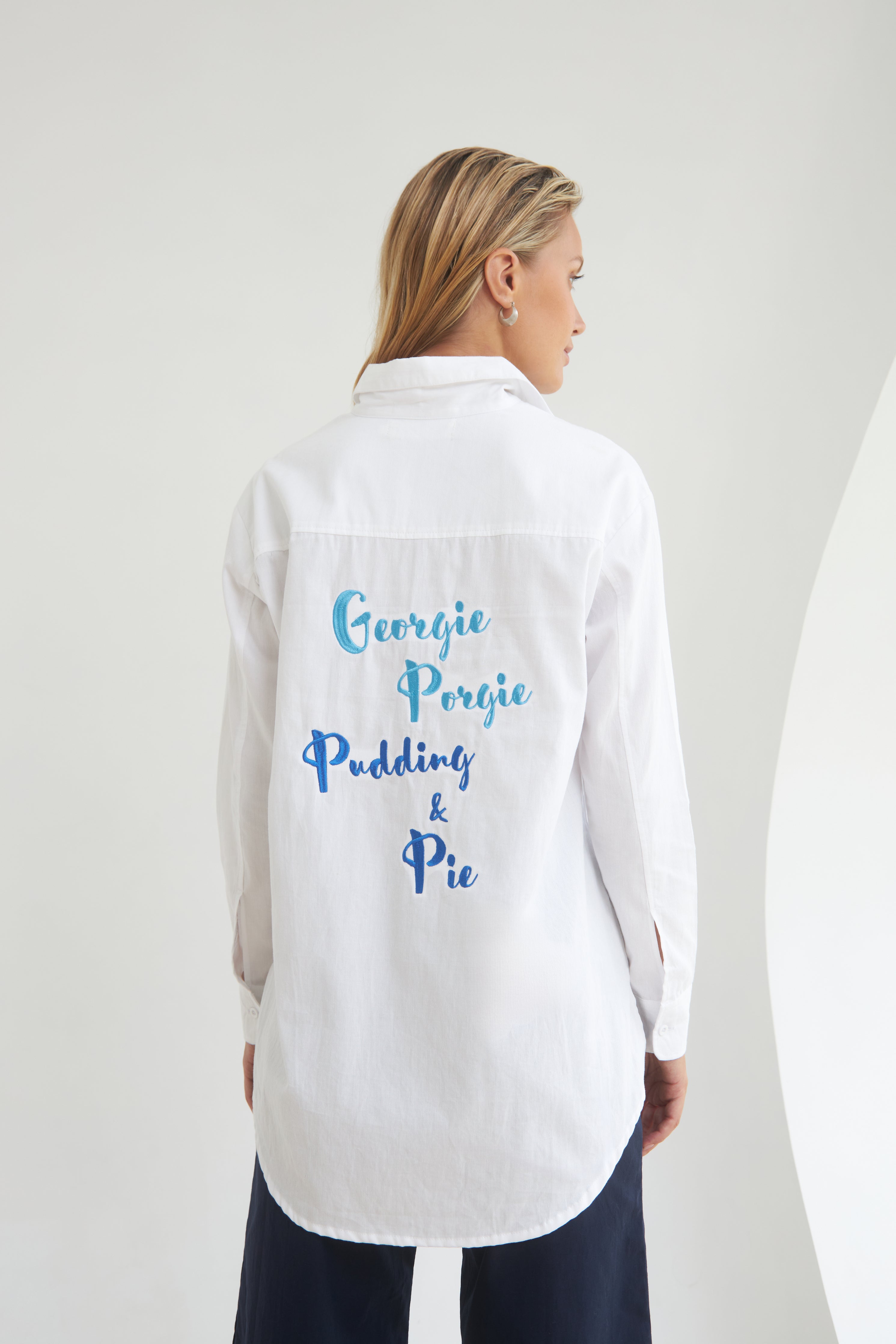 THE GEORGIE PORGIE EMBROIDERED SHIRT - WHITE