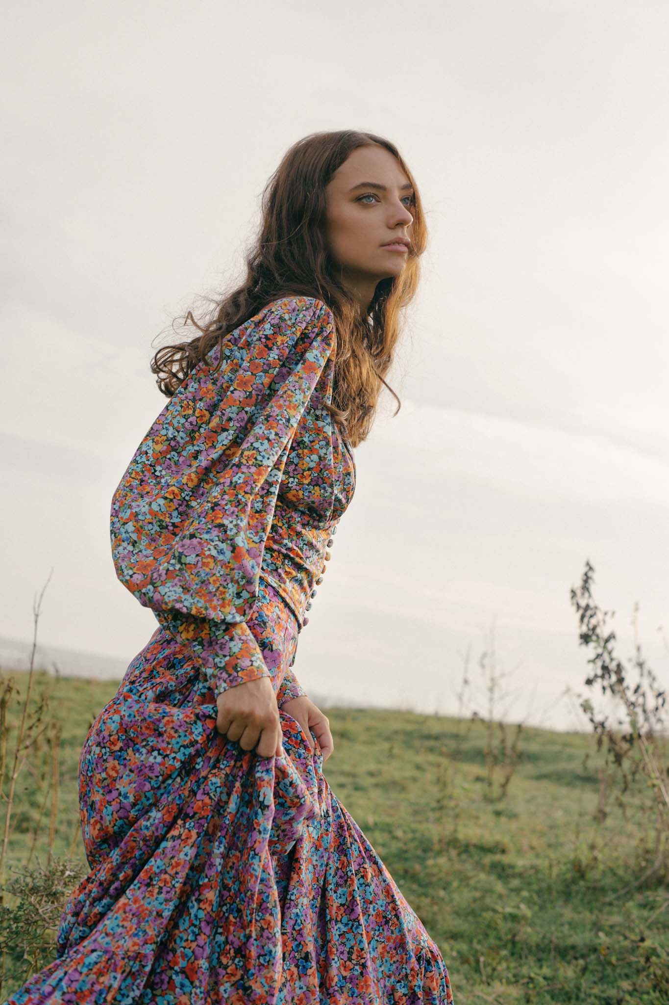 BOWIE BUTTON UP TOP - Floral Explosion Raspberry