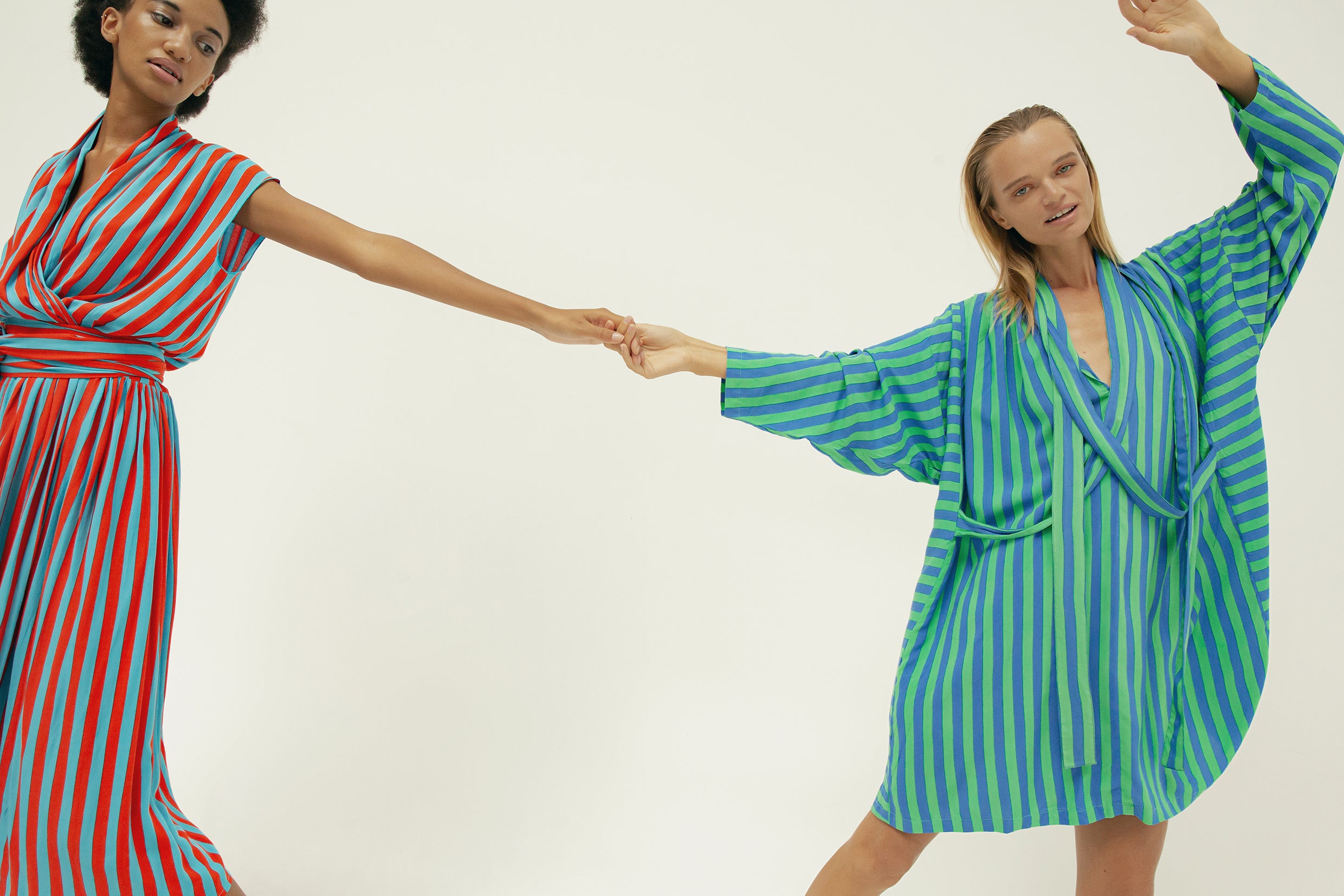 THE RISE AND SHINE  3 TIE KAFTAN DRESS  - WHIPPY STRIPE GREEN/BLUE