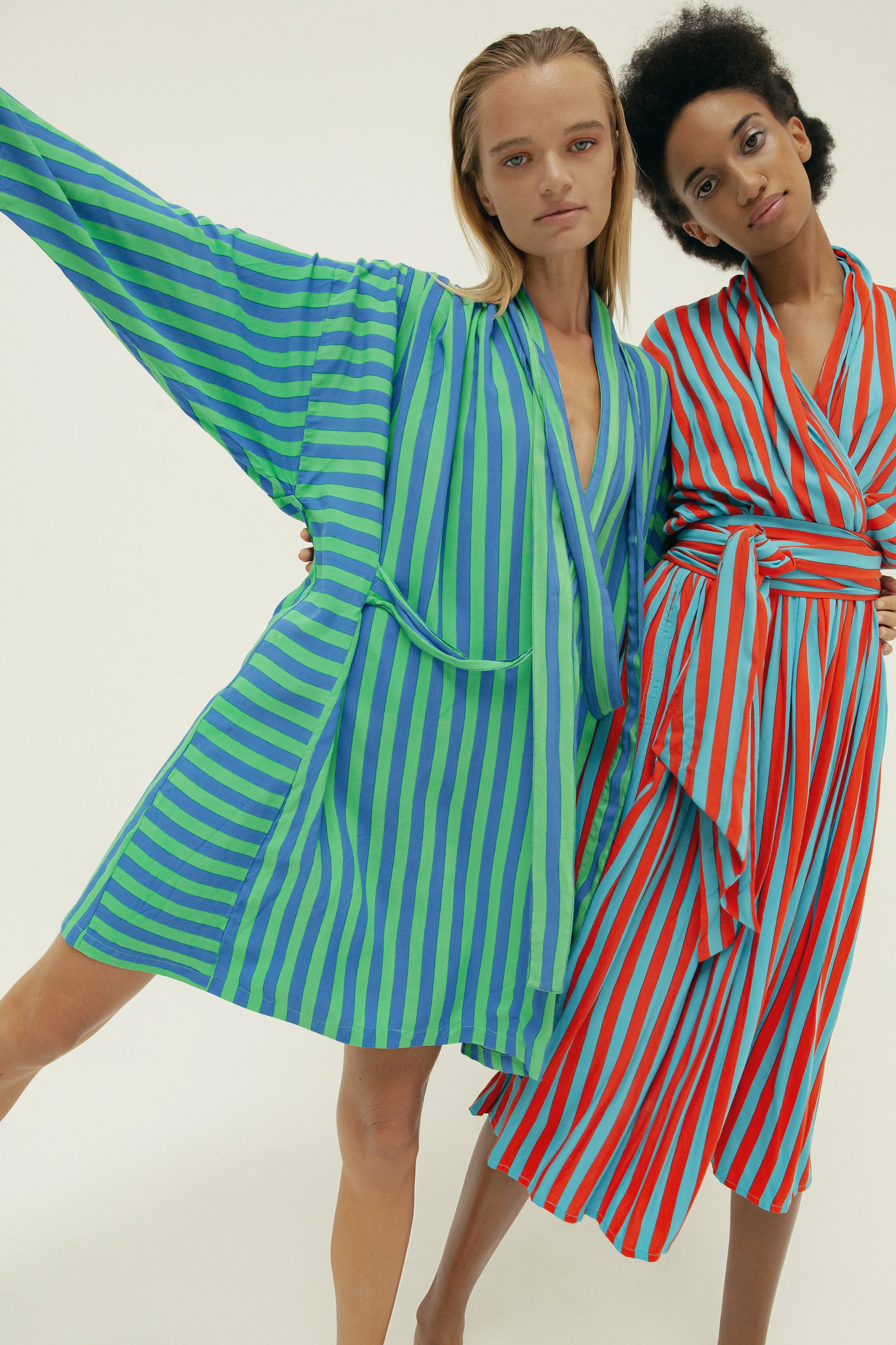 THE RISE AND SHINE  3 TIE KAFTAN DRESS  - WHIPPY STRIPE GREEN/BLUE