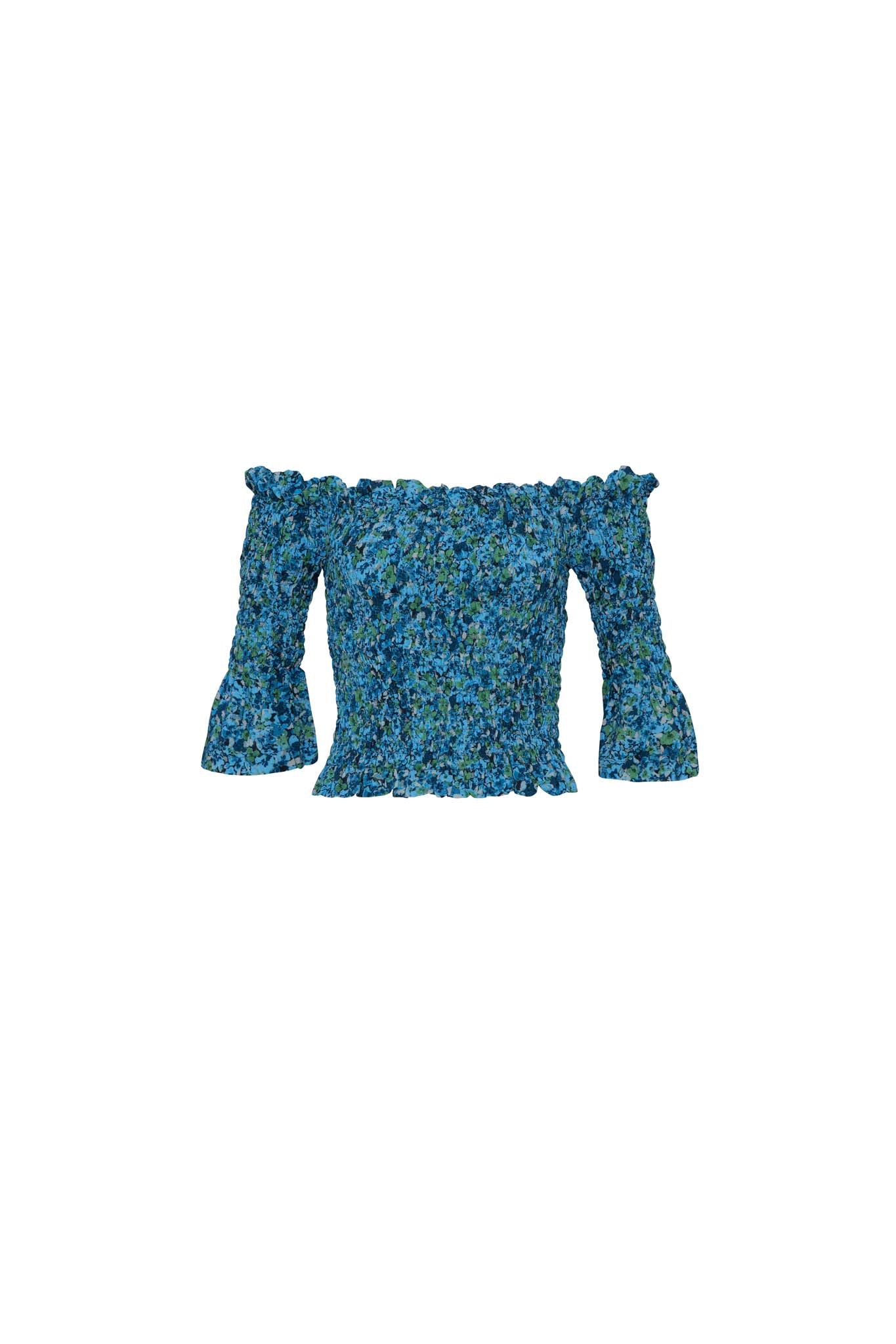 THE BOBBI ELASTIC TOP - Floral Explosion Blue