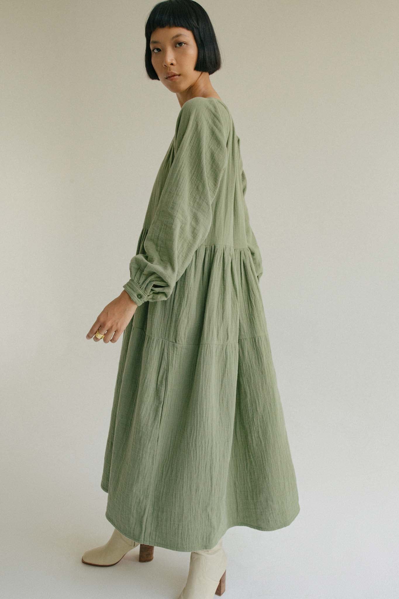 THE DYLAN COTTON MAXI DRESS- SAGE GREEN