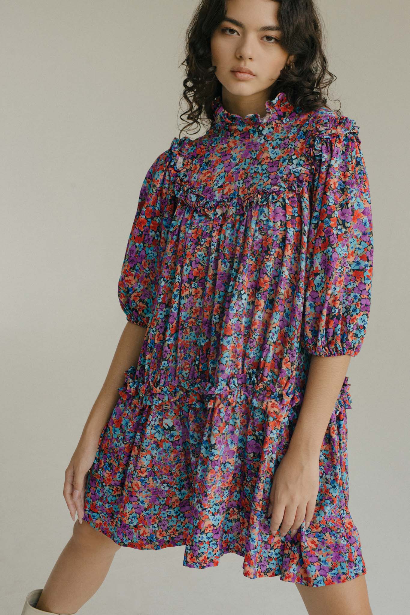 THE JONI DRESS - Floral Explosion Raspberry